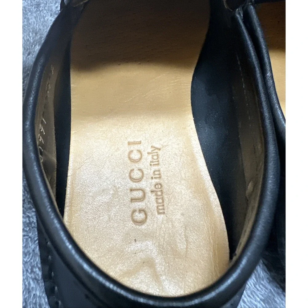Gucci Mens Black GG Canvas Leather Loafers Drivers Shoes Size 6.5‎ D Made Italy